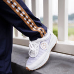 Load image into Gallery viewer, Ballot Pants Dark Navy Camel Stripe
