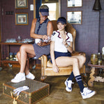 Laden Sie das Bild in den Galerie-Viewer, Knee Socks Dark Navy Off White Stripe - PAR 69
